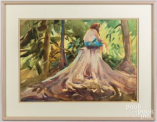 Ray Overpeck watercolor landscape with figure