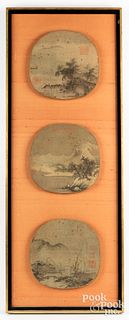 Three Chinese painted silk panels