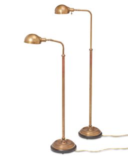 A pair of brass library floor lamps