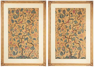 A pair of crewel tapestry panels