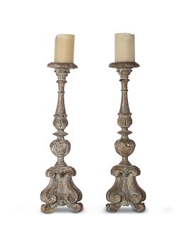A pair of Italian pricket candlesticks