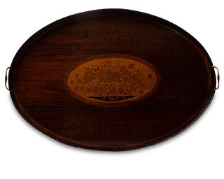 A satinwood marquetry butler's tray