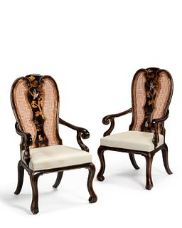 A pair of Rose Tarlow Melrose House Queen Anne-style Chinoiserie armchairs