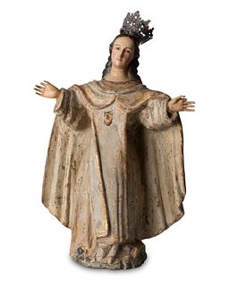 A Continental carved wood figure of the Virgin Mary