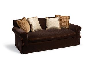 A contemporary mohair sofa