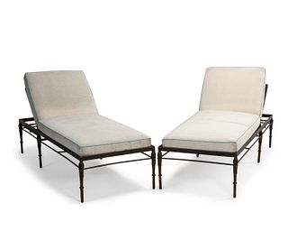 Two Michael Taylor "Montecito" outdoor garden chaise longues chairs