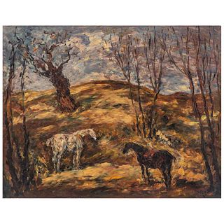 ARTURO SOUTO, Caballos en el campo, Firmado al frente y al reverso, Óleo sobre tela, 80 x 100 cm