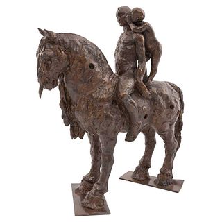 JAVIER MARÍN, Caballito con niño, Firmado y fechado 30 / 09, Escultura en bronce 2 / 4, 63 x 25 x 63 cm