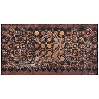 JAVIER LÓPEZ PASTRANA, Movimiento cuántico, Firmada, Resina, óleo y mixta sobre tela, 80 x 150 cm, Con certificado físico y digital