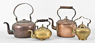 Lot of four 19th century brass and copper kettles