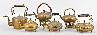 Lot of six 19th and 20th century brass kettles