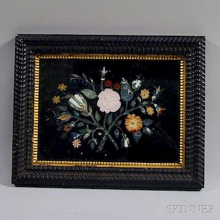 Framed Reverse-painted Glass "Tinsel" Picture of Flowers