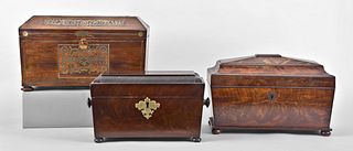 Lot of three 19th century English sarcophagus form tea caddies