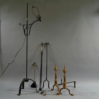 Group of Brass and Iron Fireplace Accessories