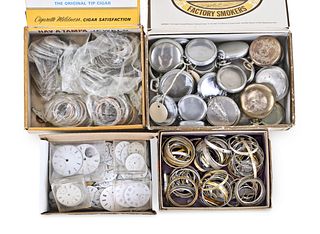 A large lot of pocket watch cases and enamel dials