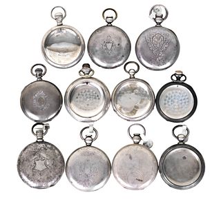 A lot of eleven silver pocket watch cases for 16 and 18 size American watches