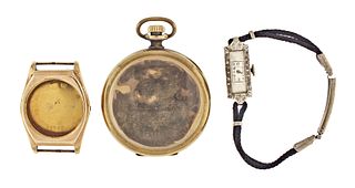 Three 14 karat gold watch cases