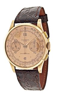 A 37mm 18 karat rose gold wrist watch signed Chronograph Suisse