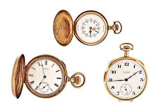A lot of three Waltham gold pocket watches
