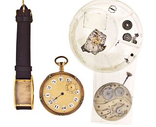 A lot of three gold wrist and pocket watches in need of restoration