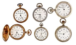 A lot of six American pocket watches