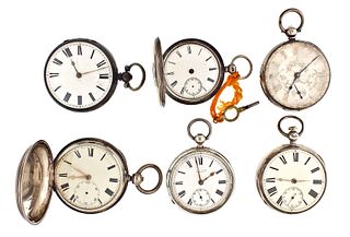 A lot of six English key wound fusee pocket watches