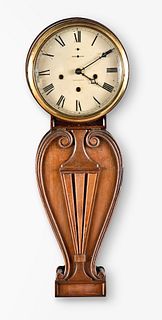 New Haven Clock Co. lyre style mahogany case wall clock