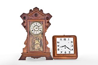 Two clocks including a Gustav Becker wall clock and a New Haven mantel clock