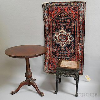Chippendale-style Mahogany Tilt-top Table and a Small Hamadan Rug