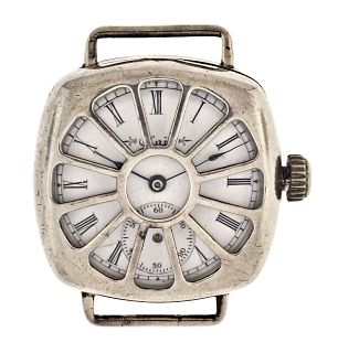An early 20th century Elgin trench watch with Fahy's sterling silver armored case