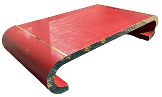 After KARL SPRINGER Mid Century Red & Gold Scroll Coffee Table 