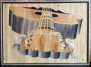 Large Wood Mosaic of Guitar 