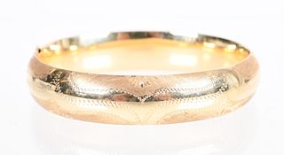 A 14k Gold Etched Bangle Bracelet