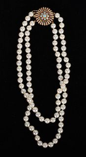 A Double Strand Cultured Pearls with Gold Clasp