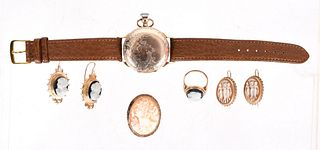 A Group of Cameo Jewelry and a Watch