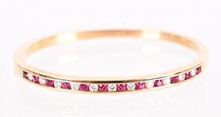 A 14k Gold, Ruby and Diamond Bangle Bracelet