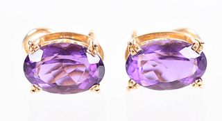 A Pair of 14k Gold and Amethyst Earrings