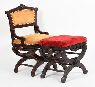 Renaissance Revival adjustable side chair & ottoman