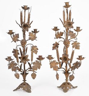 A pair of Continental gilt metal floral candelabra
