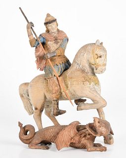 St. George and the Dragon carved figural group