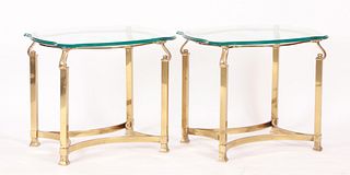 A Pair Of Italian Brass & Glass Side Tables