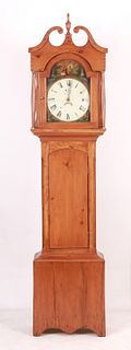 An English stained pine thirty-hour tall case clock