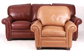 Hancock & Moore leather sofa, armchair and ottoman
