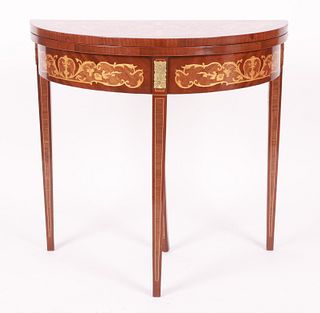 A Marquetry Decorated Demilune Table