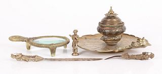 Estate Group of Brass Desk Items