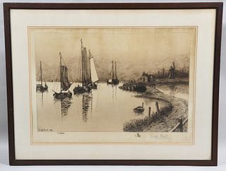 Leigh Hunt, River landscape, 1889, etching on silk