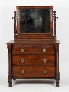 Classical carved mahogany chest and dressing mirror