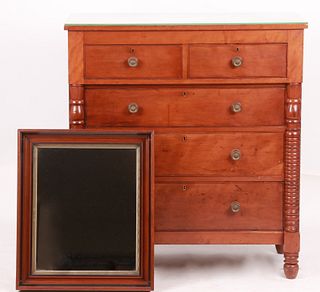 American Sheraton cherry chest of drawers and mirror