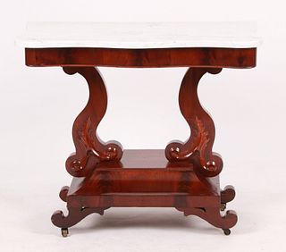 American Classical mahogany and marble pier table