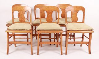 Six Federal style birdseye maple and caned chairs